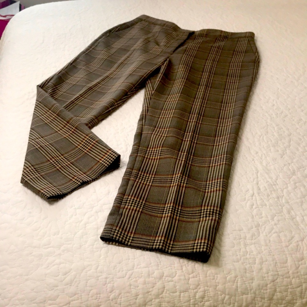 Sandro Plaid Cropped Trousers - Olive, Brown & Black